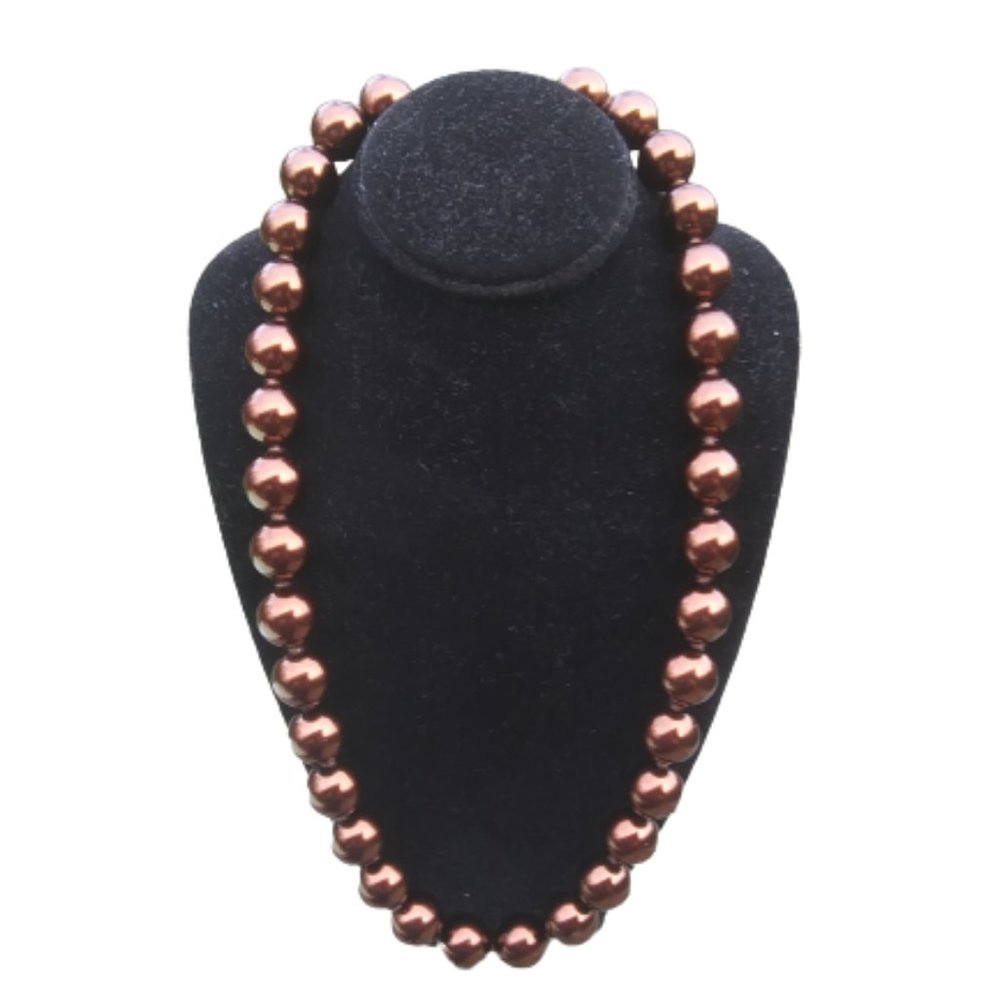 brown faux pearl knotted necklace fishhook clasp with filigree detail classic - Picture 2 of 16